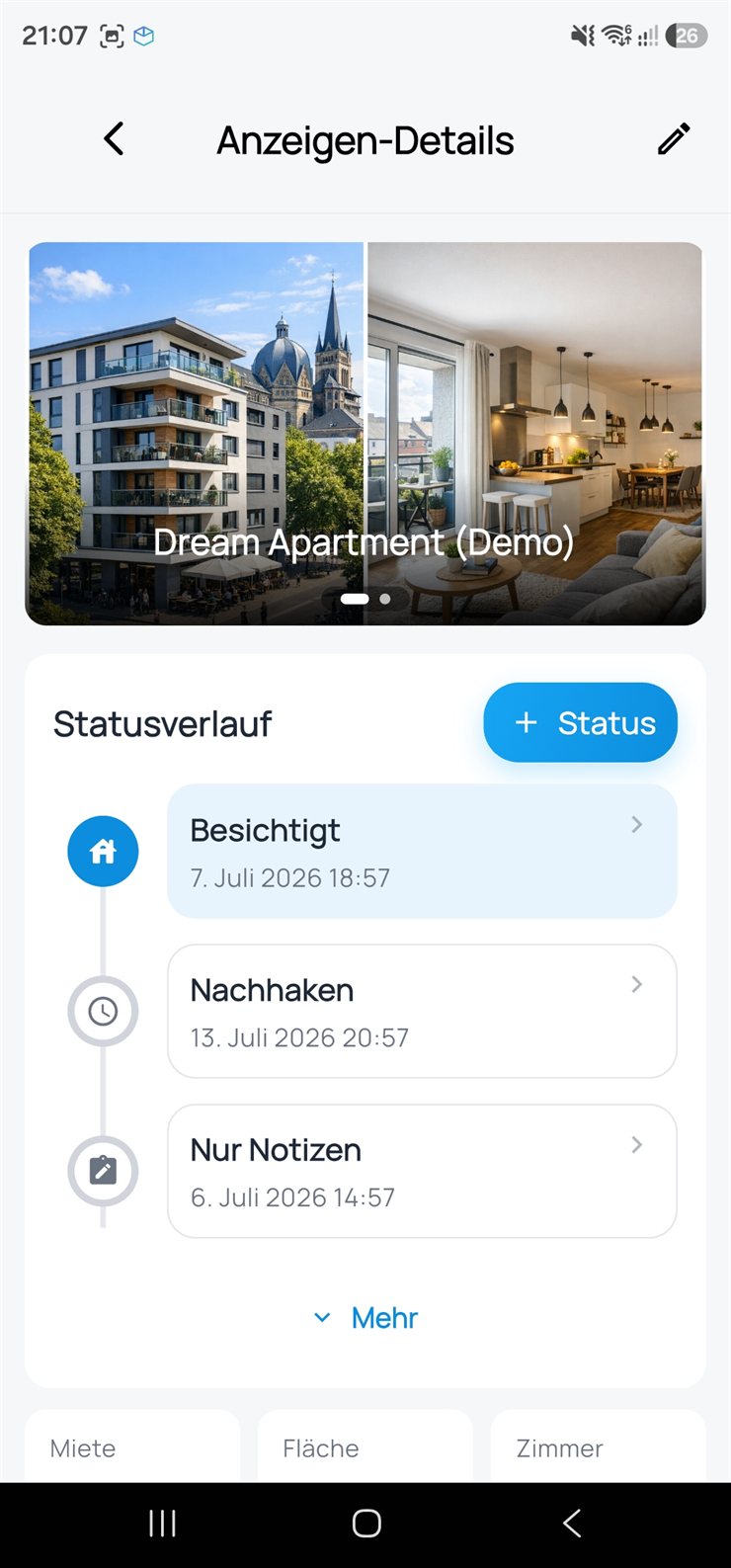 flatlyst-Screenshot: Anzeigen-Details (Beispielinhalte KI-generiert)